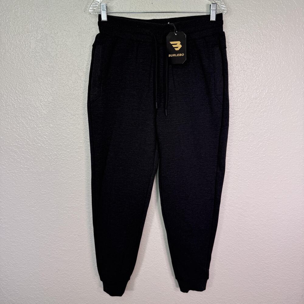 Burlebo Sweatpants Mens Small Black Fleece Joggers Elastic Waist Pockets Lounge